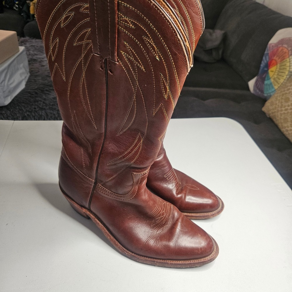 Frye Vintage Mens 8.5 D Brown Leather Western Cowboy Boots Made in USA 2329